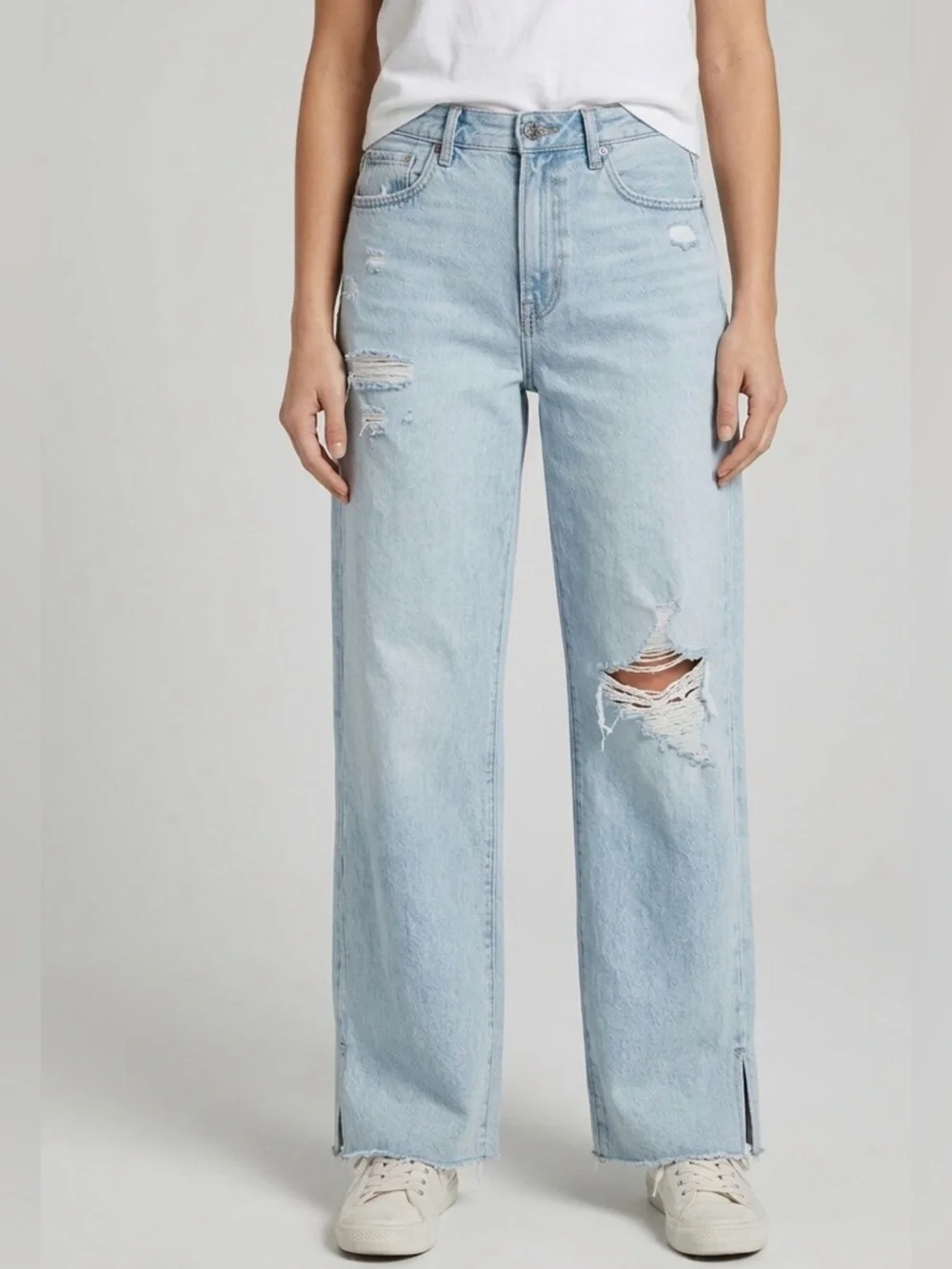AMERICAN EAGLE Skater Jean 100% Cotton High Rise Wide Leg Distressed Size 8